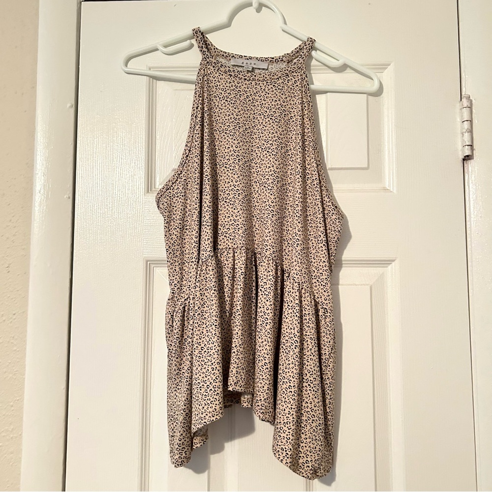 Womens Gaze soft leopard print halter tank top, beige and black, size M